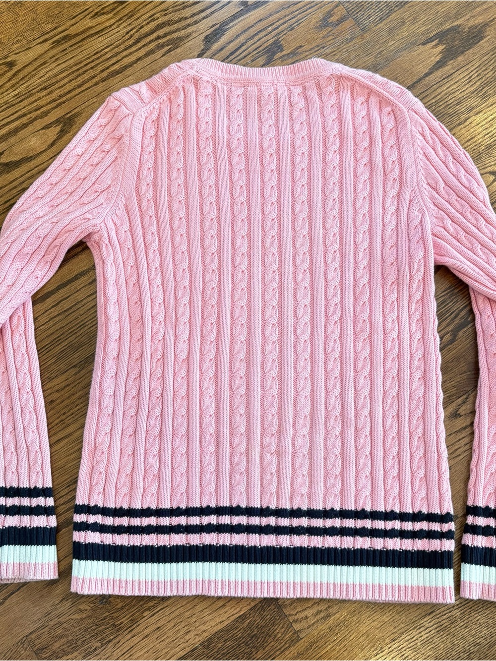 Tommy Hilfiger Pink Cable-Knit Crewneck Sweater with Navy & White Trim - Picture 5 of 6
